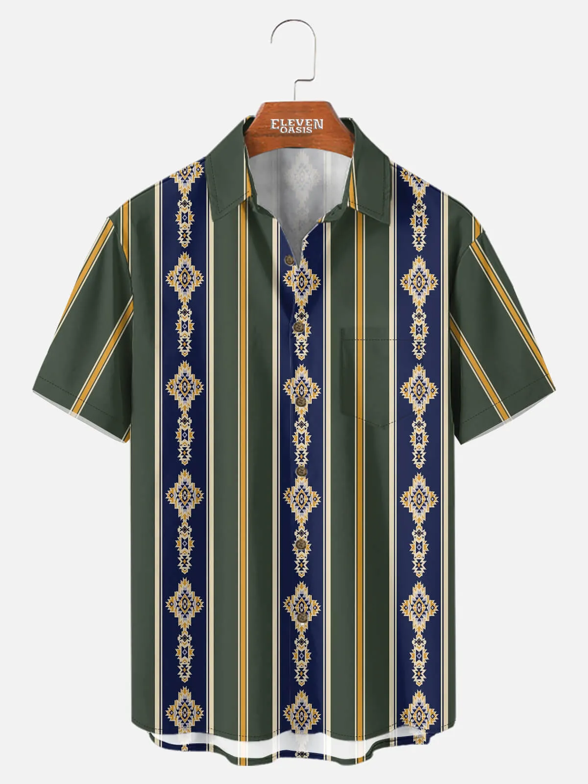 Men's Vintage Patterned Stripe Short Sleeve Shirt sold by Eleven Oasis