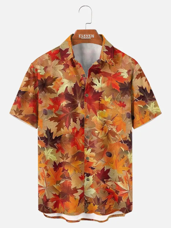 Men's Fall Harvest Leaves Short Sleeve Shirt sold by Eleven Oasis