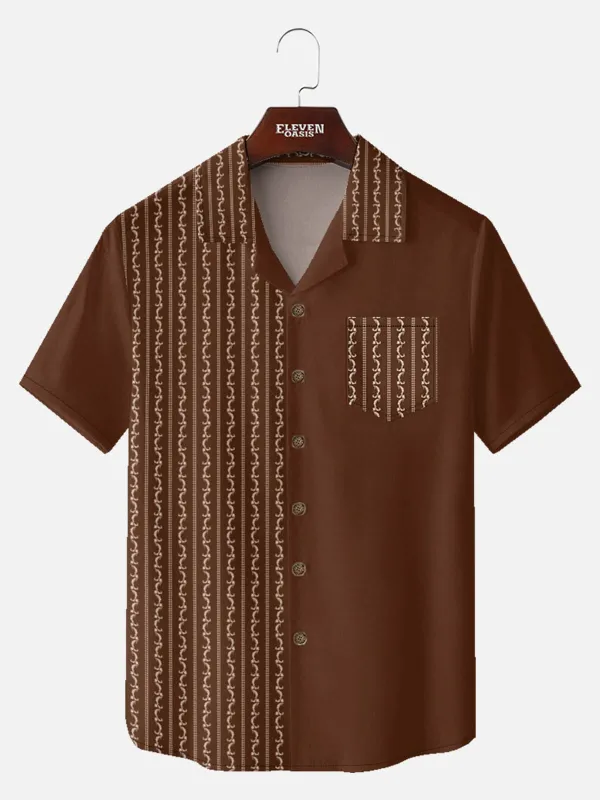 Men's Retro Scroll Stripe Short Sleeve Shirt sold by Eleven Oasis