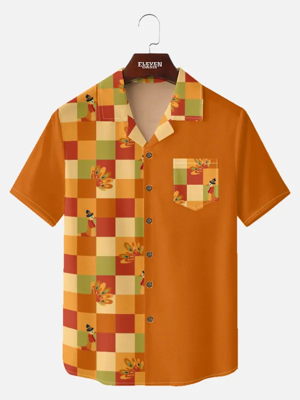 Men's Thanksgiving Plaid Turkey Short Sleeve Shirt sold by Eleven Oasis