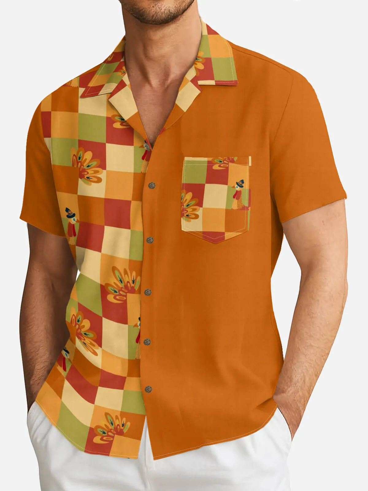 Men's Thanksgiving Plaid Turkey Short Sleeve Shirt sold by Eleven Oasis product image thumbnail 2