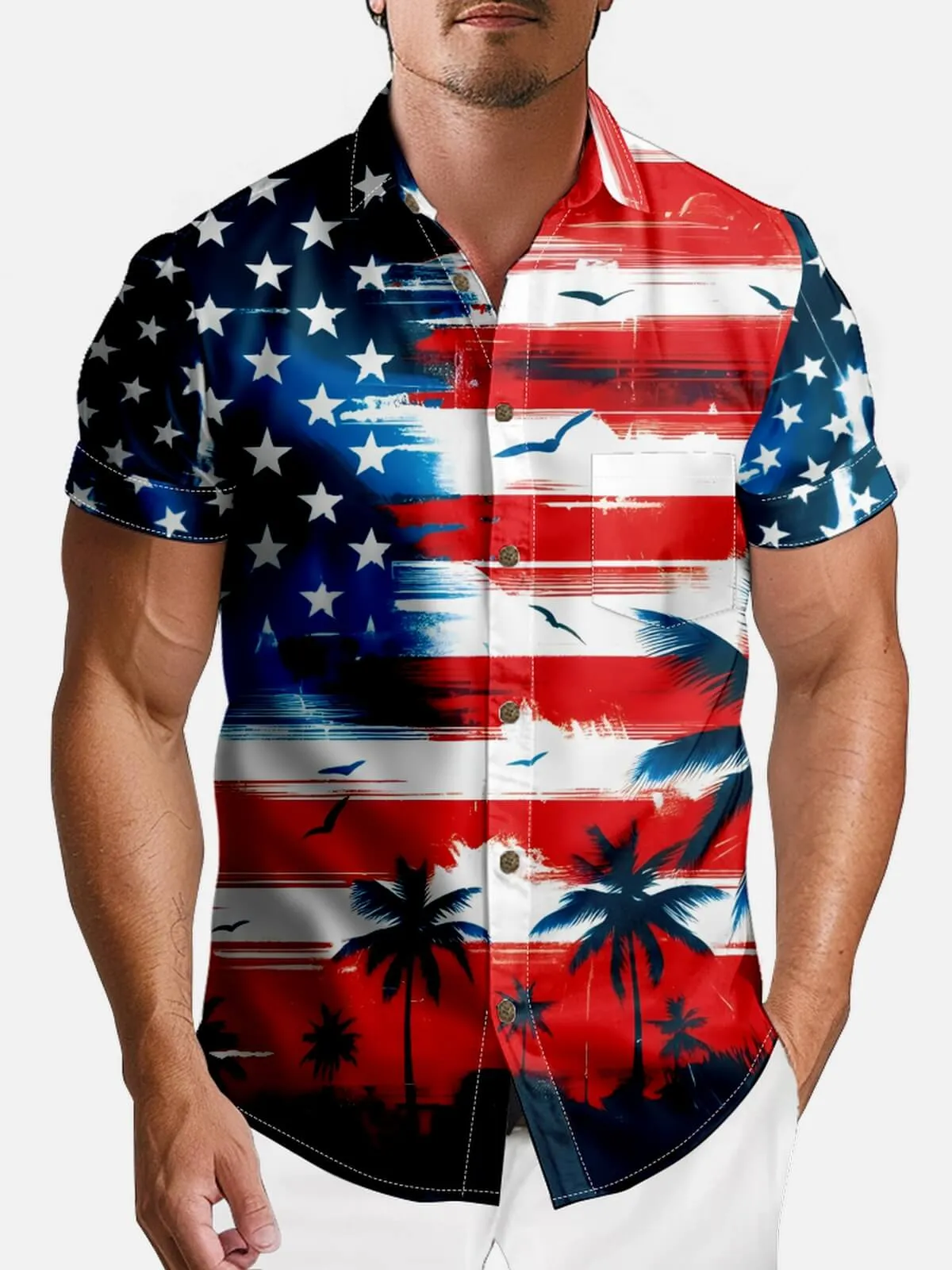 Men's Patriotic Paradise Paintbrush Flag Short Sleeve Shirt sold by Eleven Oasis product image thumbnail 2