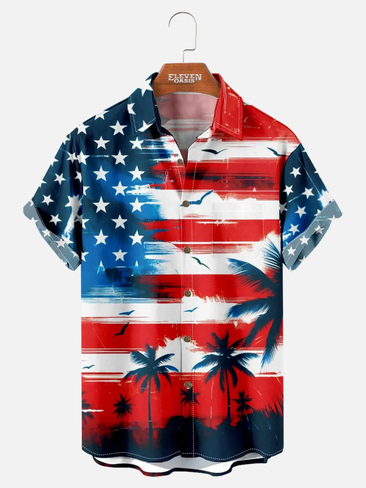 Men's Patriotic Paradise Paintbrush Flag Short Sleeve Shirt sold by Eleven Oasis