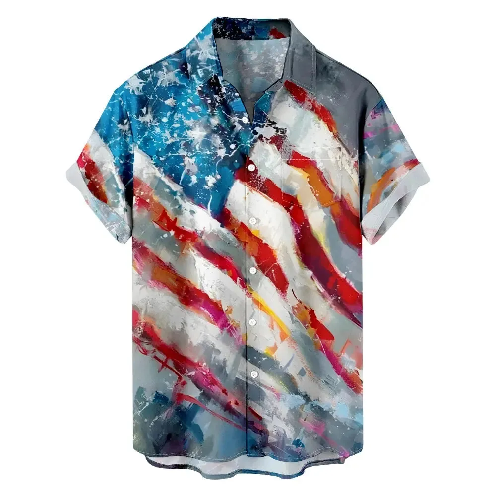 Men's Oil Painting American Flag Short Sleeve Shirt sold by Eleven Oasis