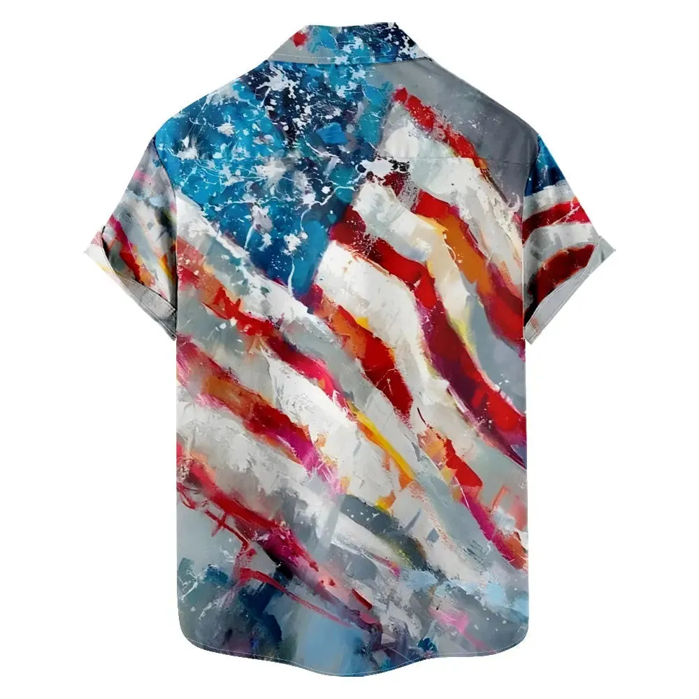 Men's Oil Painting American Flag Short Sleeve Shirt sold by Eleven Oasis product image thumbnail 2