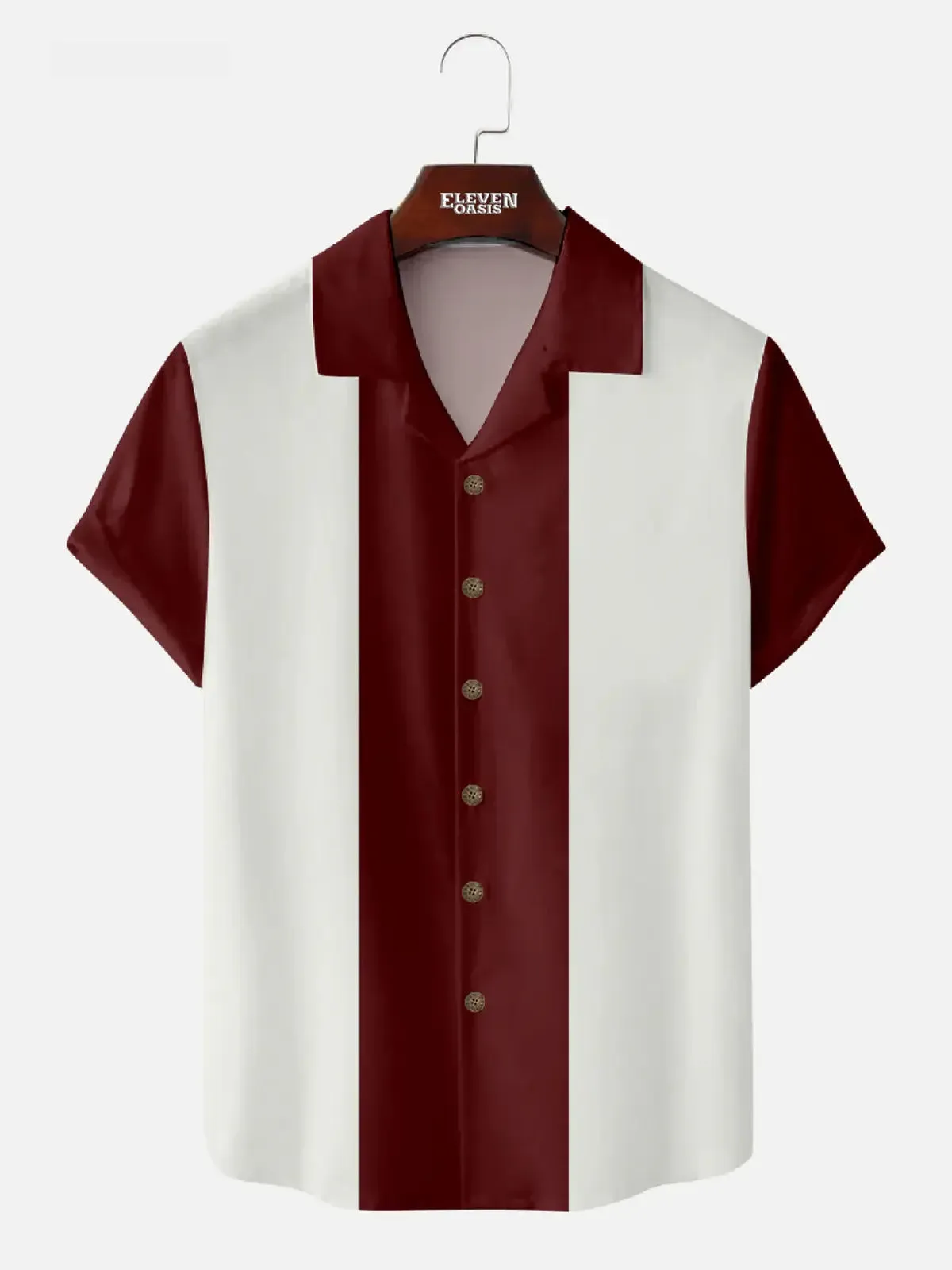 Tall Men's Vintage Color Block Panel Stripe Camp Collar Short Sleeve Shirt sold by Eleven Oasis