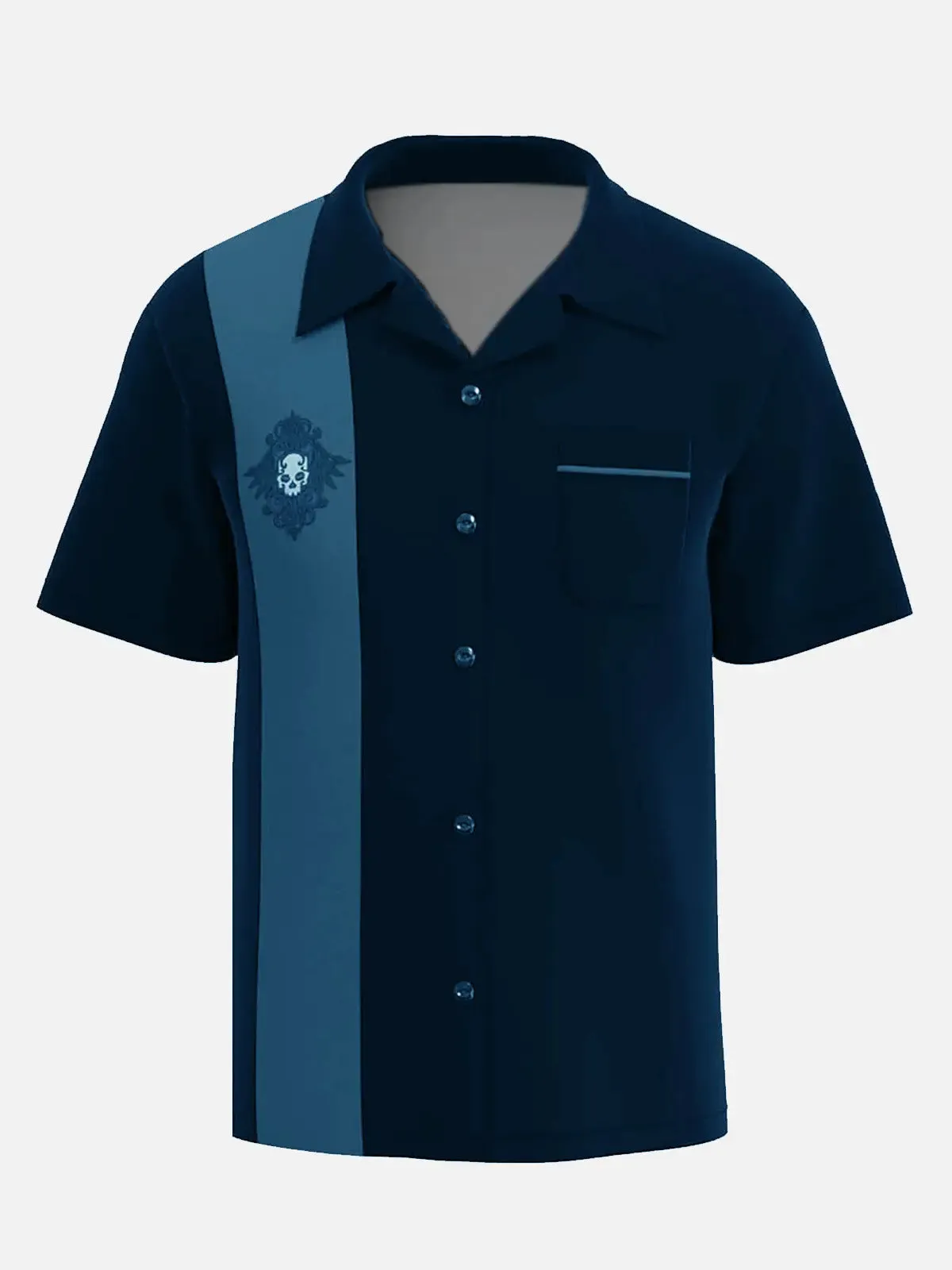 Tall Men's Rockabilly Skull Button Down Halloween Short Sleeve Shirt sold by Eleven Oasis product image thumbnail 3