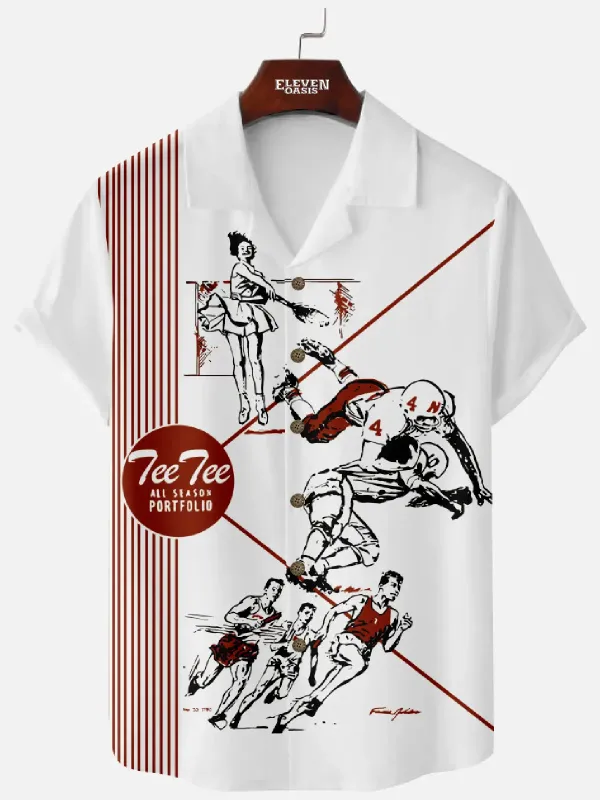 Tall Men's Pee Chee Nostalgia Panel Stripe Camp Collar Short Sleeve Shirt sold by Eleven Oasis