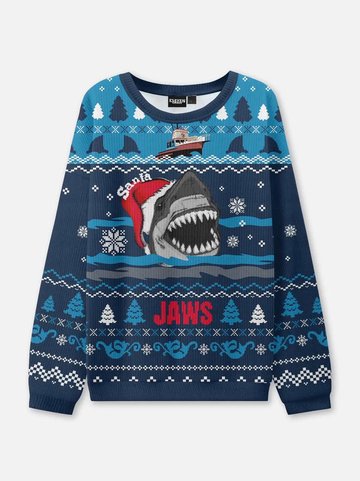 Ugly Christmas Sweater Jaws Santa Shark Sweatshirt sold by Eleven Oasis