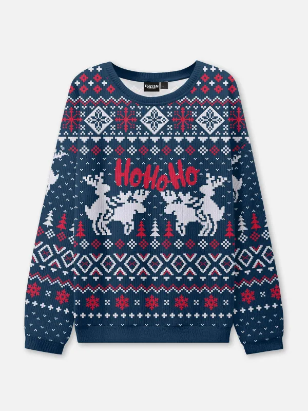 Ugly Christmas Sweater Ho Ho Ho Reindeer Sweatshirt sold by Eleven Oasis