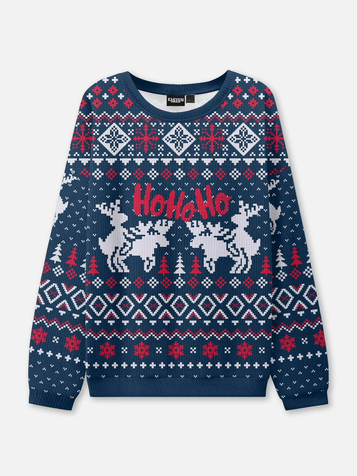 Ugly Christmas Sweater Ho Ho Ho Reindeer Sweatshirt sold by Eleven Oasis