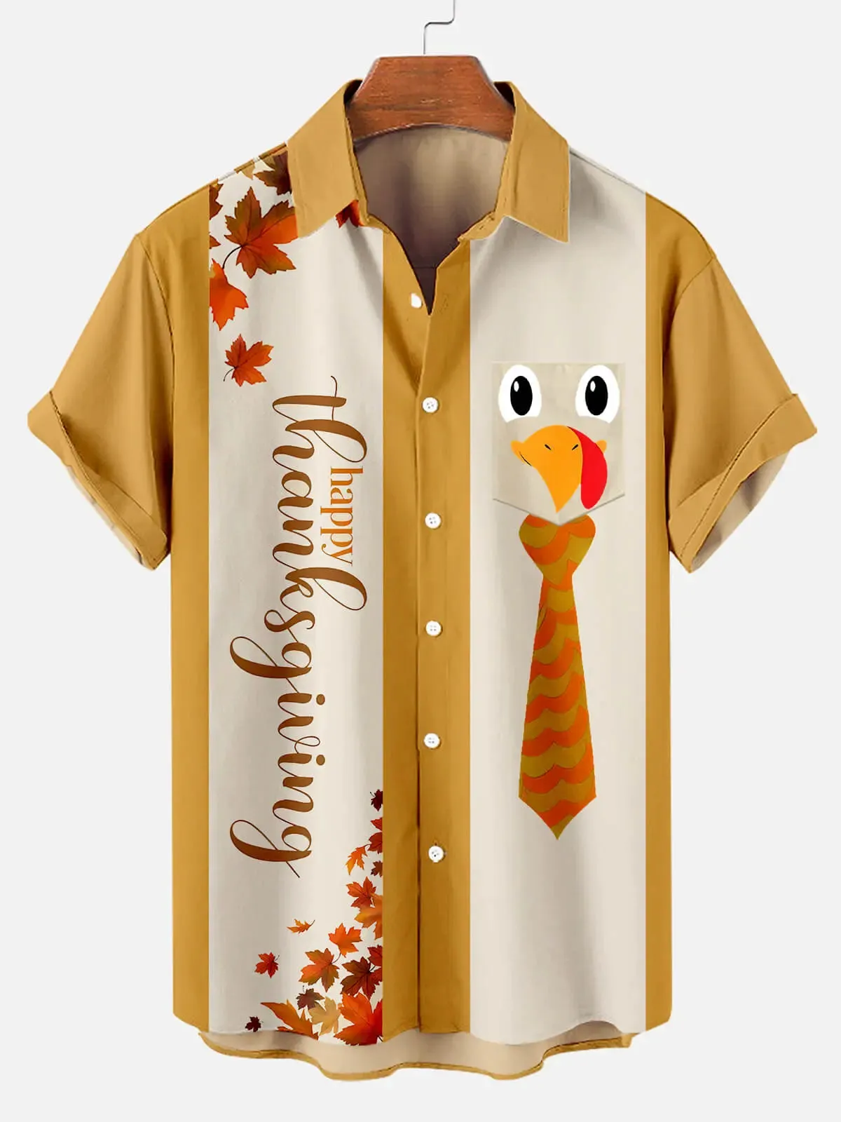Men's Happy Thanksgiving Turkey Tie Stripe Short Sleeve Shirt sold by Eleven Oasis product image thumbnail 3