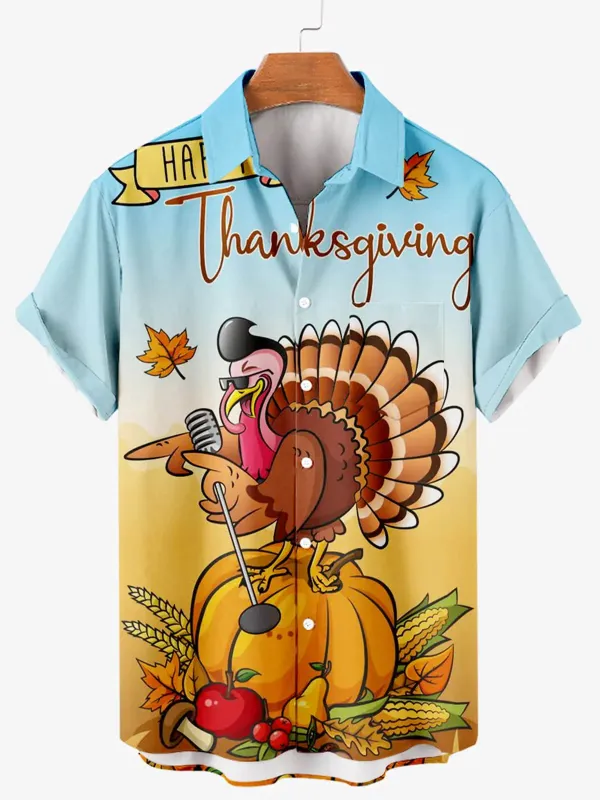 Men's Singing Turkey Thanksgiving Short Sleeve Shirt sold by Eleven Oasis