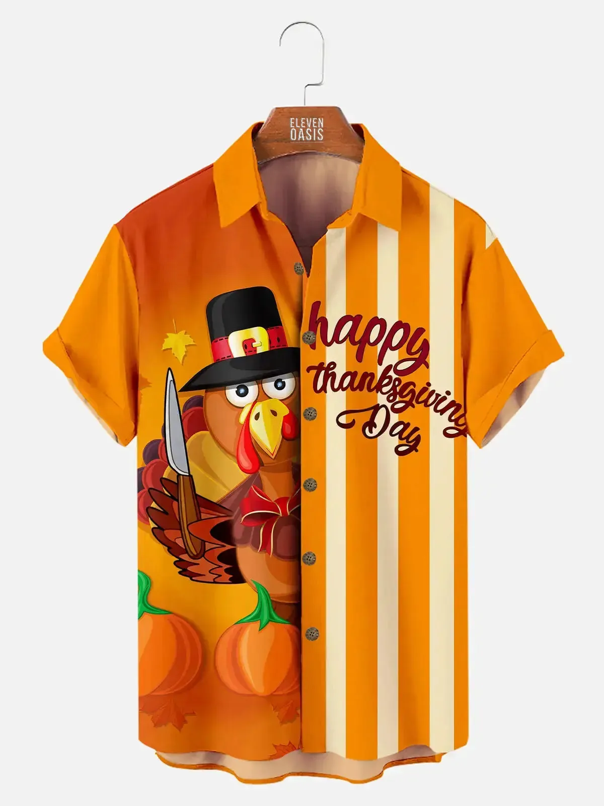 Men's Happy Thanksgiving Turkey Stripe Short Sleeve Shirt sold by Eleven Oasis product image thumbnail 3