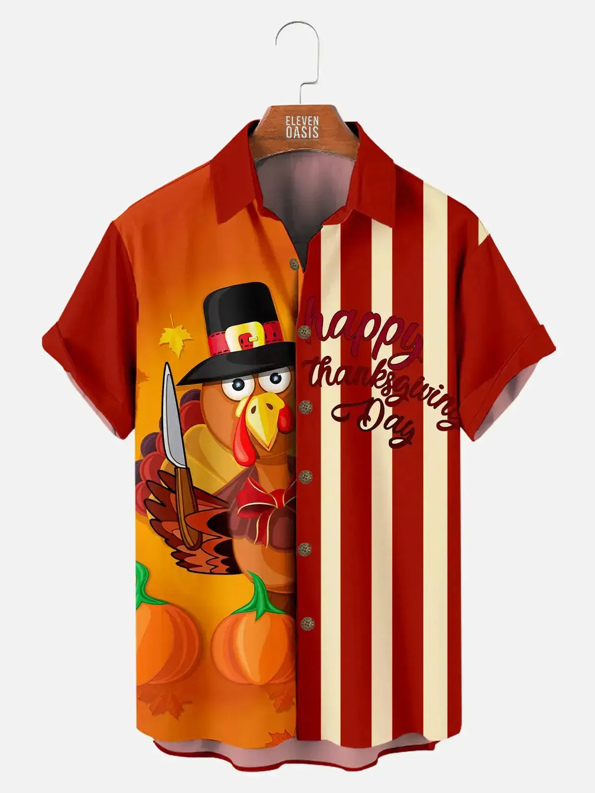 Men's Happy Thanksgiving Turkey Stripe Short Sleeve Shirt sold by Eleven Oasis product image thumbnail 2