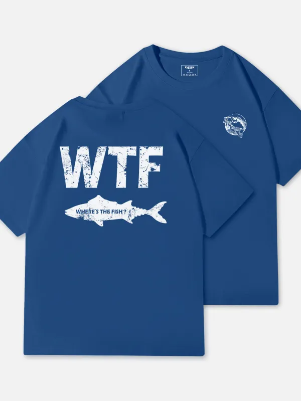 WTF Where's The Fish Graphic Cotton T-Shirt sold by Eleven Oasis