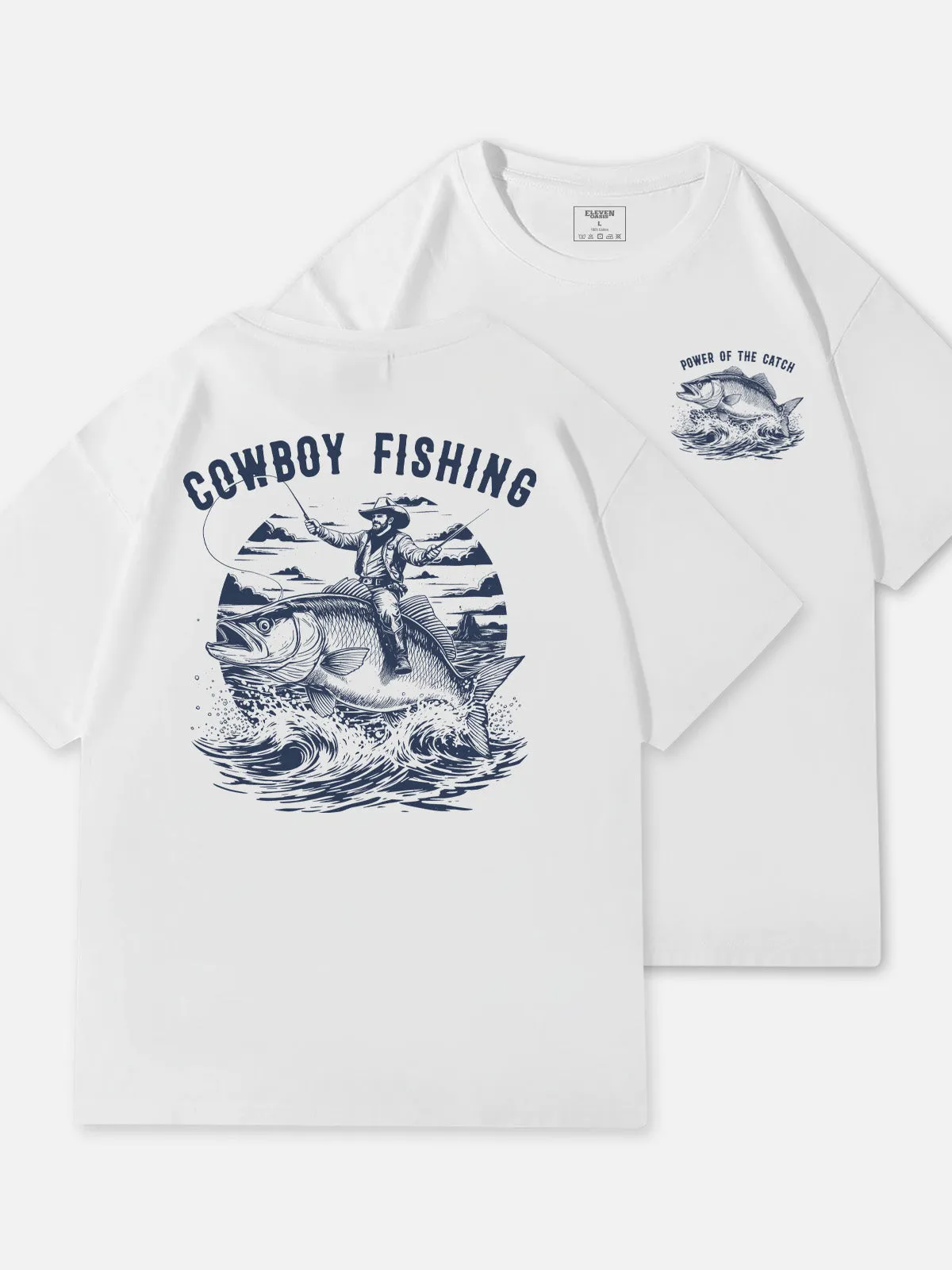 Cowboy Fishing Novelty Cotton T-Shirt sold by Eleven Oasis