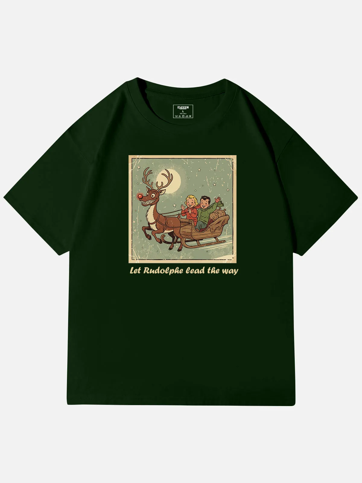 Let Rudolph Lead the Way Christmas Cotton T-Shirt sold by Eleven Oasis