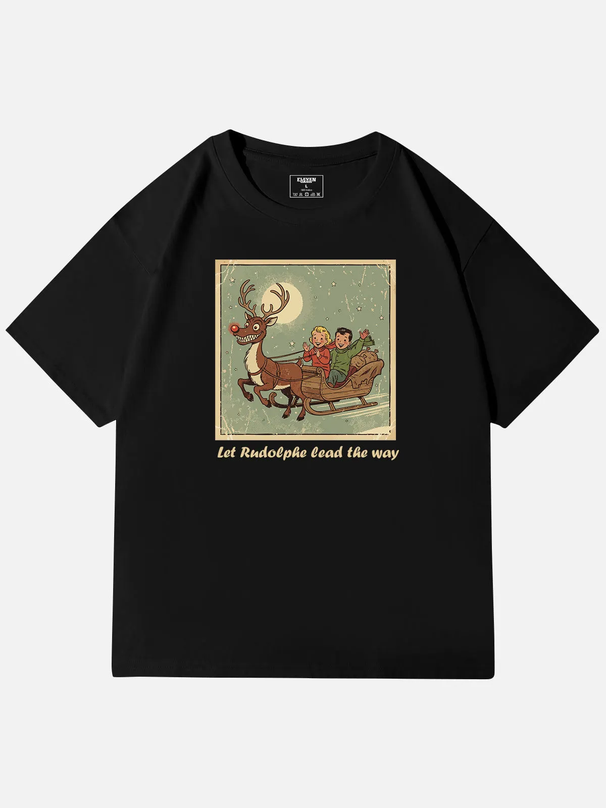 Let Rudolph Lead the Way Christmas Cotton T-Shirt sold by Eleven Oasis product image thumbnail 5