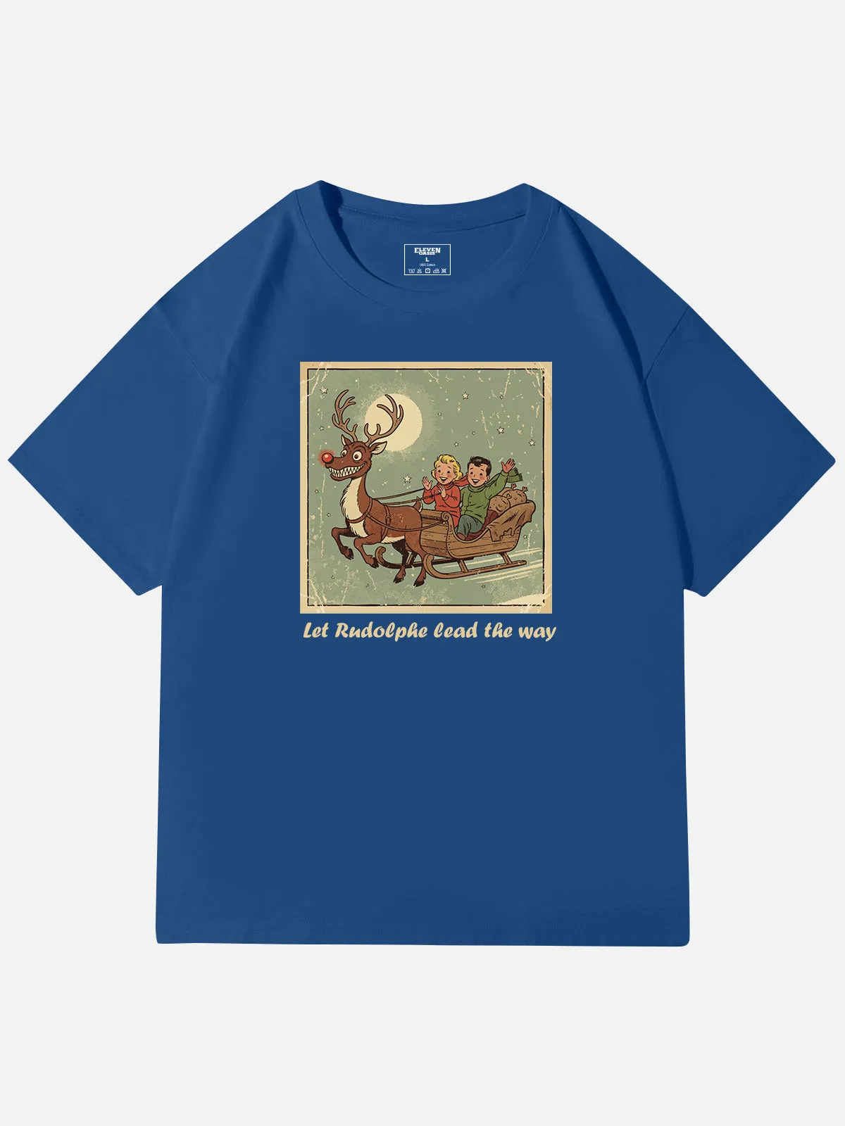Let Rudolph Lead the Way Christmas Cotton T-Shirt sold by Eleven Oasis product image thumbnail 3