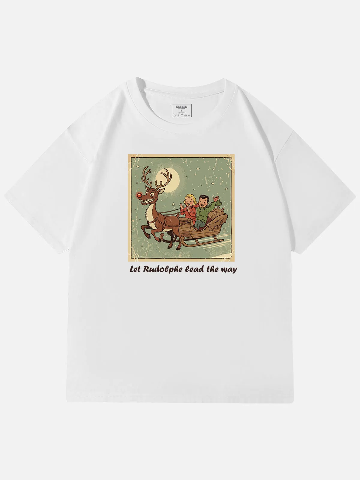 Let Rudolph Lead the Way Christmas Cotton T-Shirt sold by Eleven Oasis product image thumbnail 4