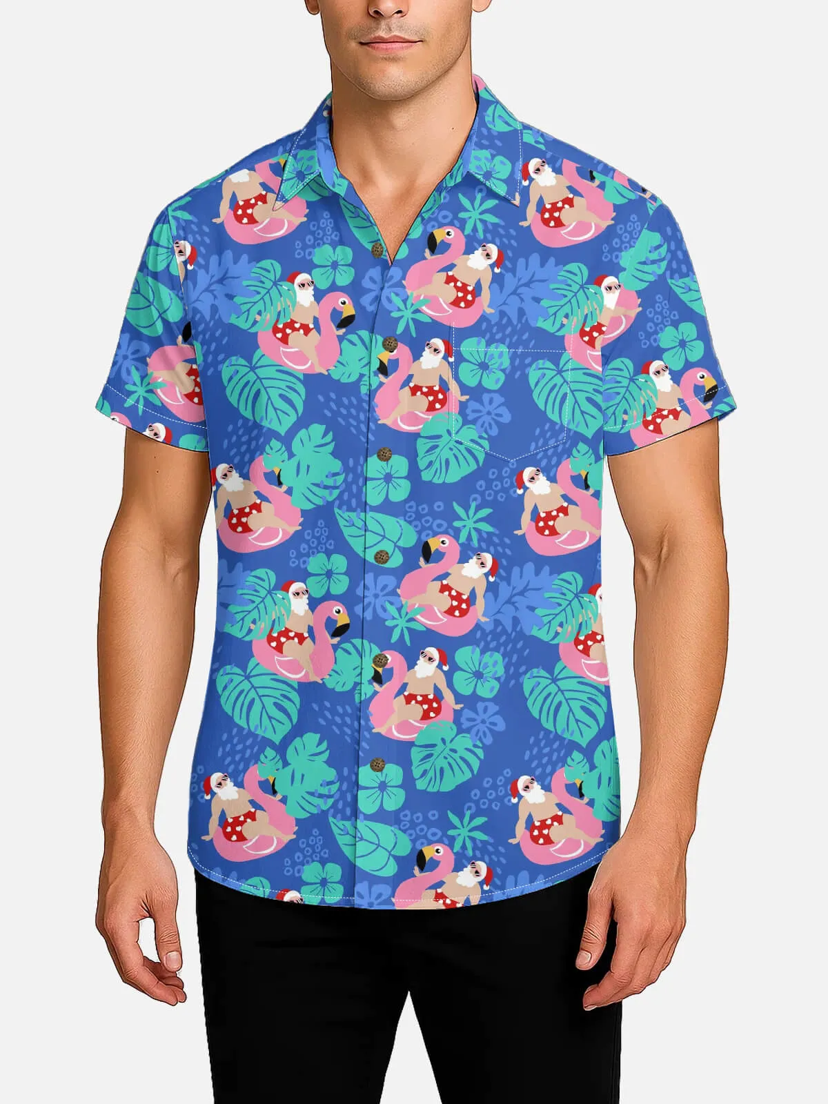 Men's Surfing Santa Tropical Christmas Short Sleeve Shirt sold by Eleven Oasis product image thumbnail 2