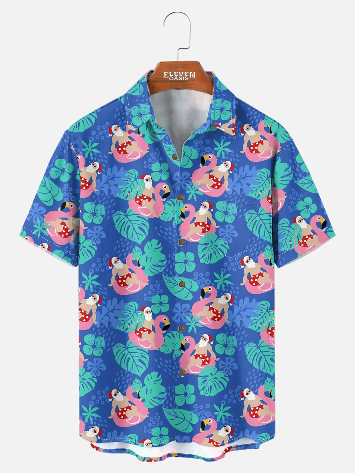 Men's Surfing Santa Tropical Christmas Short Sleeve Shirt sold by Eleven Oasis