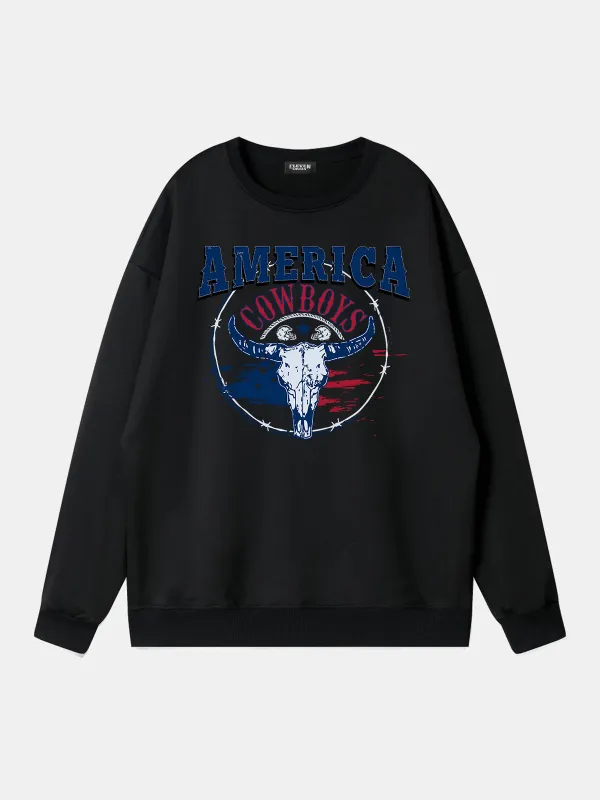 America Cowboys Skull Graphic Sweatshirt sold by Eleven Oasis