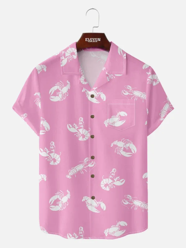 Men's Lobster Pin-Up Short Sleeve Shirt sold by Eleven Oasis