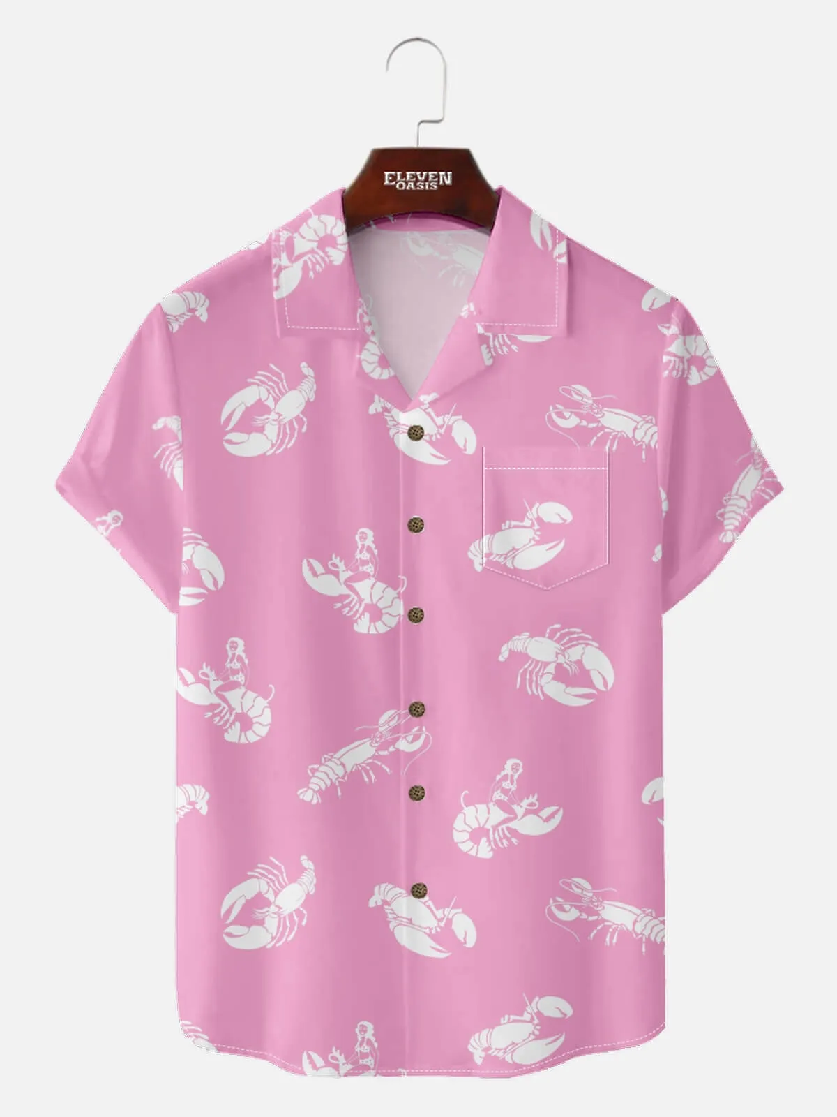 Men's Lobster Pin-Up Short Sleeve Shirt sold by Eleven Oasis