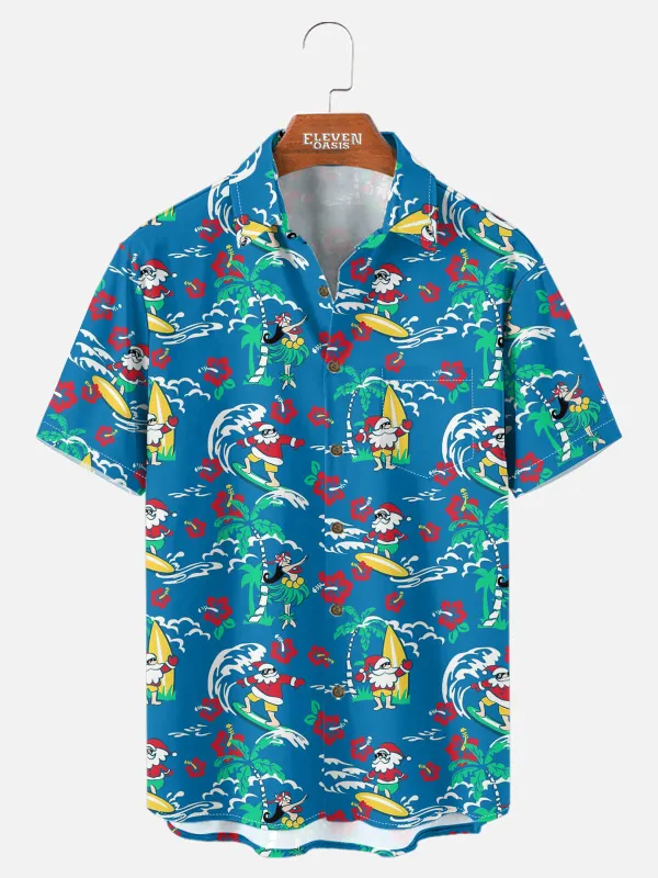 Men's Santa Flamingo Tropical Christmas Short Sleeve Shirt sold by Eleven Oasis
