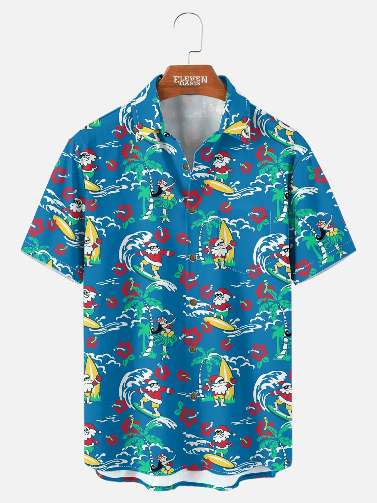 Men's Santa Flamingo Tropical Christmas Short Sleeve Shirt sold by Eleven Oasis