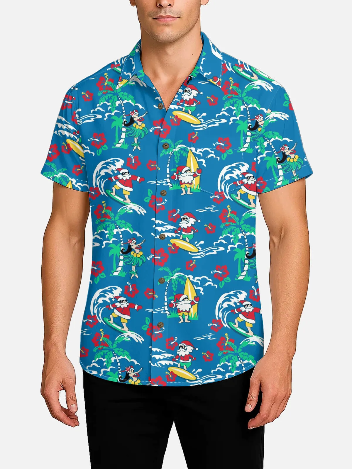 Men's Santa Flamingo Tropical Christmas Short Sleeve Shirt sold by Eleven Oasis product image thumbnail 2