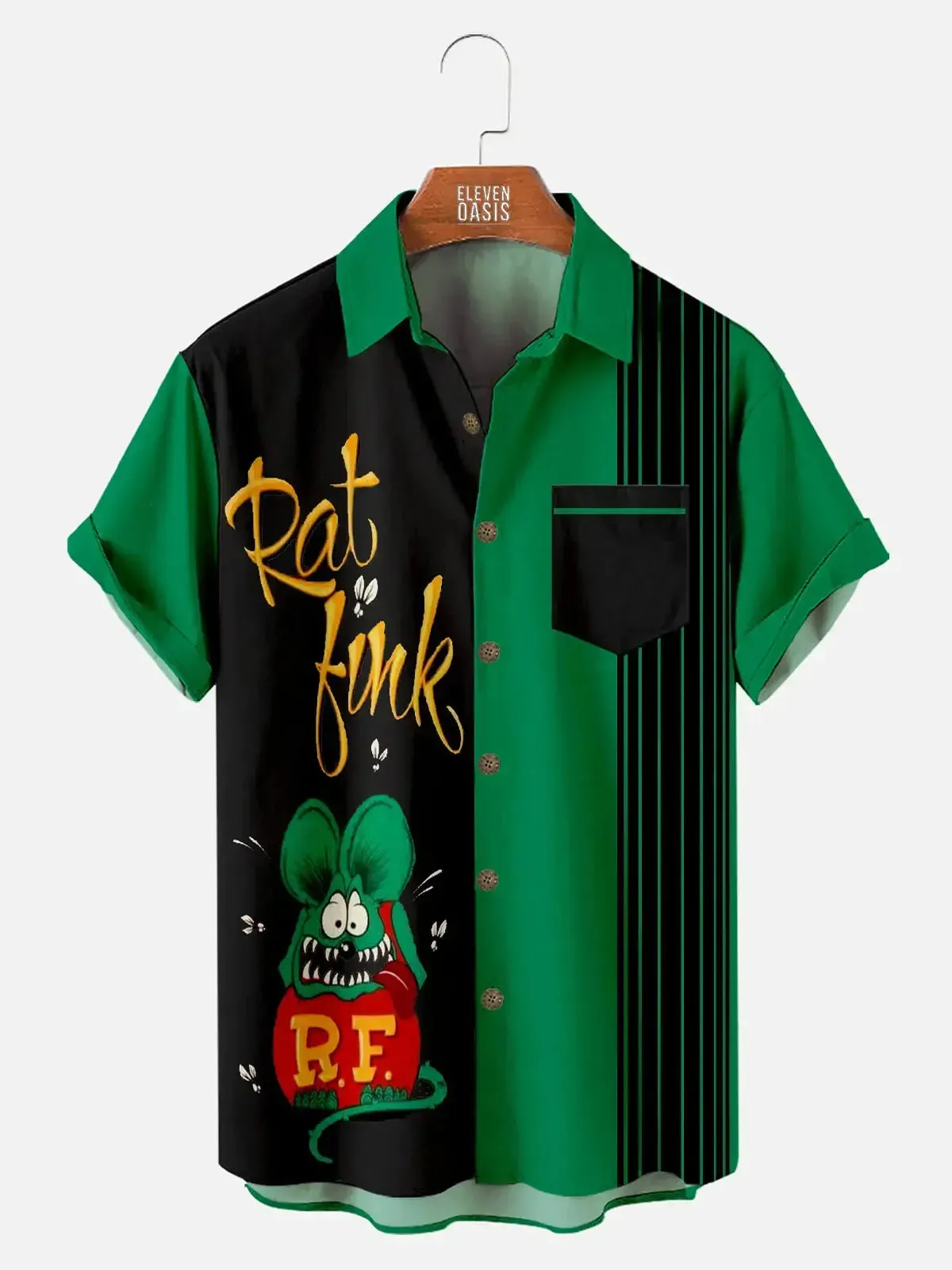 Men's Automotive Stripe Rat Fink Short Sleeve Shirt sold by Eleven Oasis product image thumbnail 3