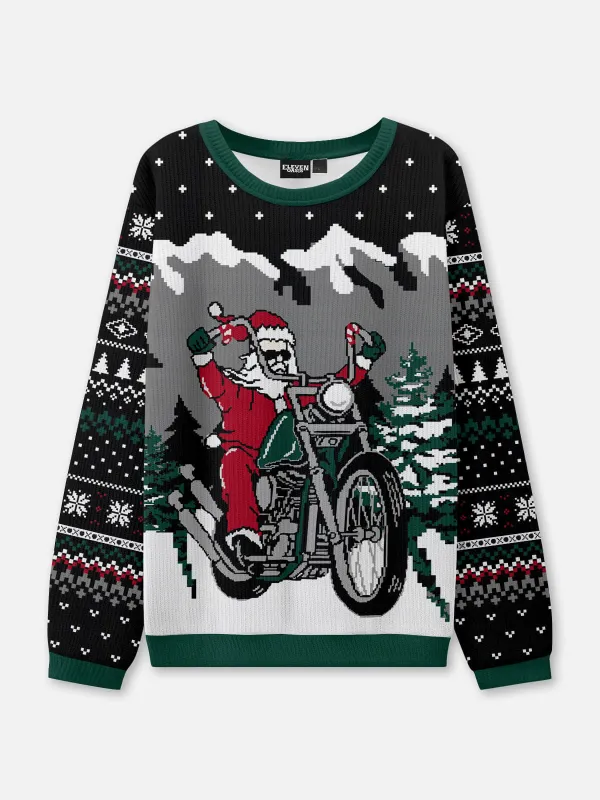Biker Santa Ugly Christmas Sweater sold by Eleven Oasis