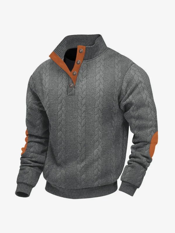 Men's Braided Cable Knit Quarter Button Sweater sold by Eleven Oasis