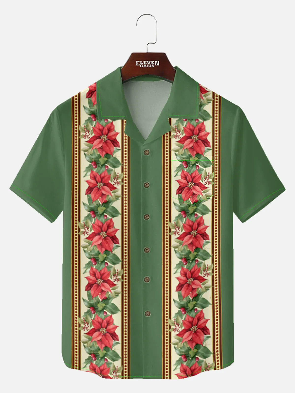 Tall Men's Poinsettia Garland Christmas Short Sleeve Shirt sold by Eleven Oasis product image thumbnail 3