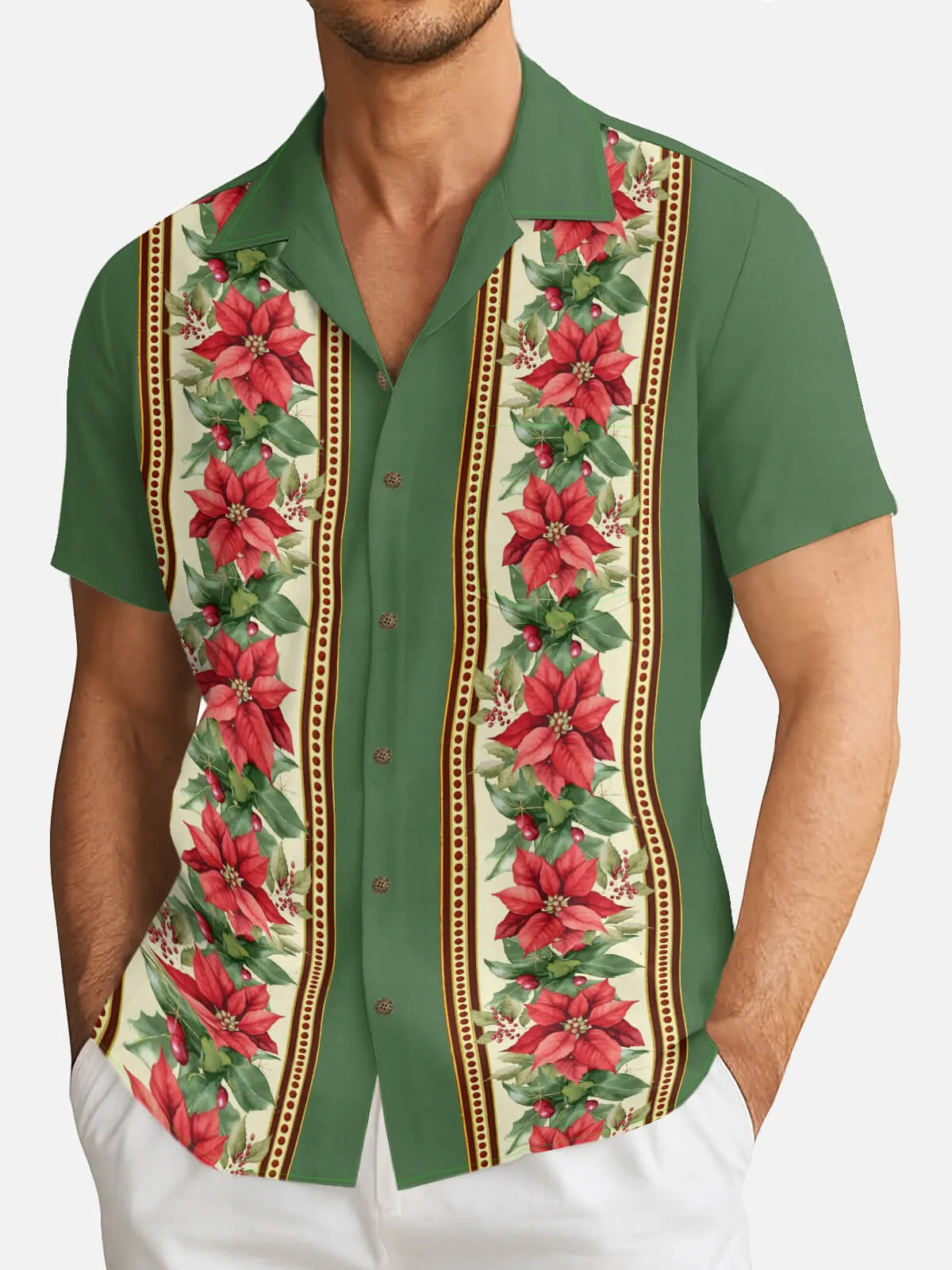 Men's Poinsettia Garland Christmas Short Sleeve Shirt sold by Eleven Oasis product image thumbnail 4