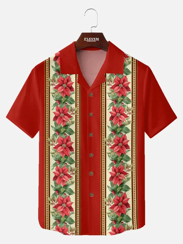 Men's Poinsettia Garland Christmas Short Sleeve Shirt made by Eleven Oasis