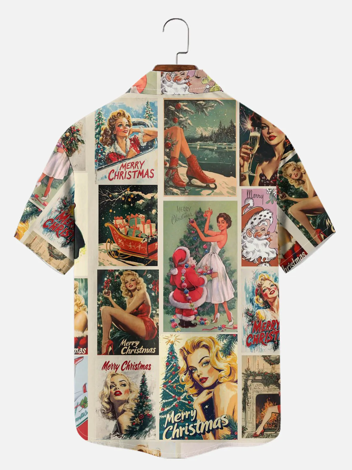 Men's Vintage Pin-Up Merry Christmas Short Sleeve Shirt sold by Eleven Oasis product image thumbnail 2
