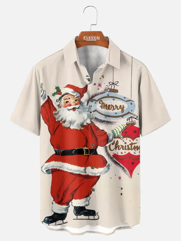 Tall Men's Vintage Santa Merry Christmas Short Sleeve Shirt sold by Eleven Oasis
