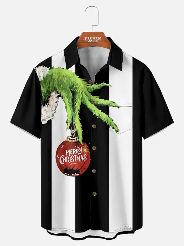 Men's Mischievous Grinch Hand Merry Christmas Short Sleeve Shirt sold by Eleven Oasis