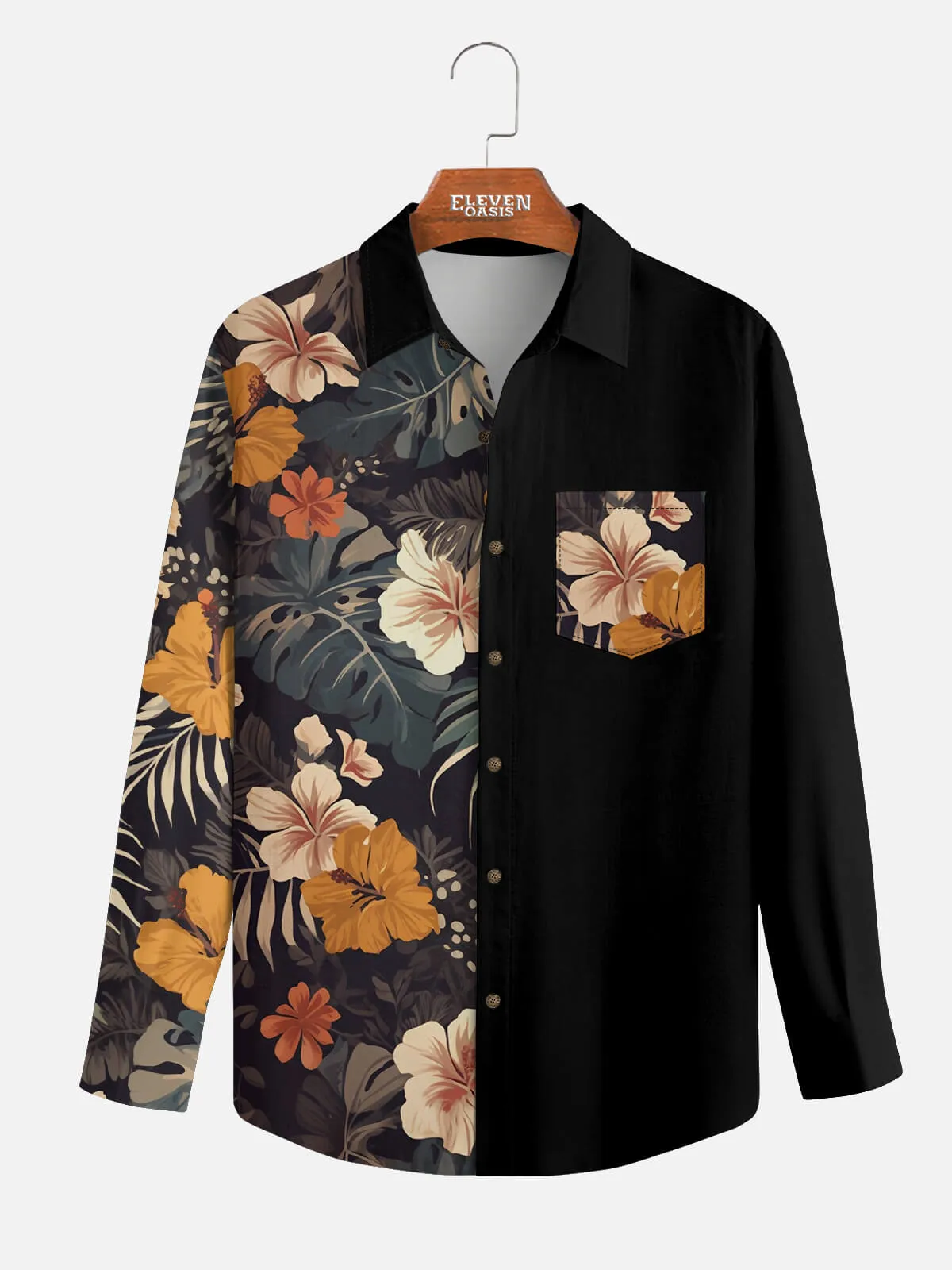 Men's Split Floral Paradise Long Sleeve Shirt sold by Eleven Oasis