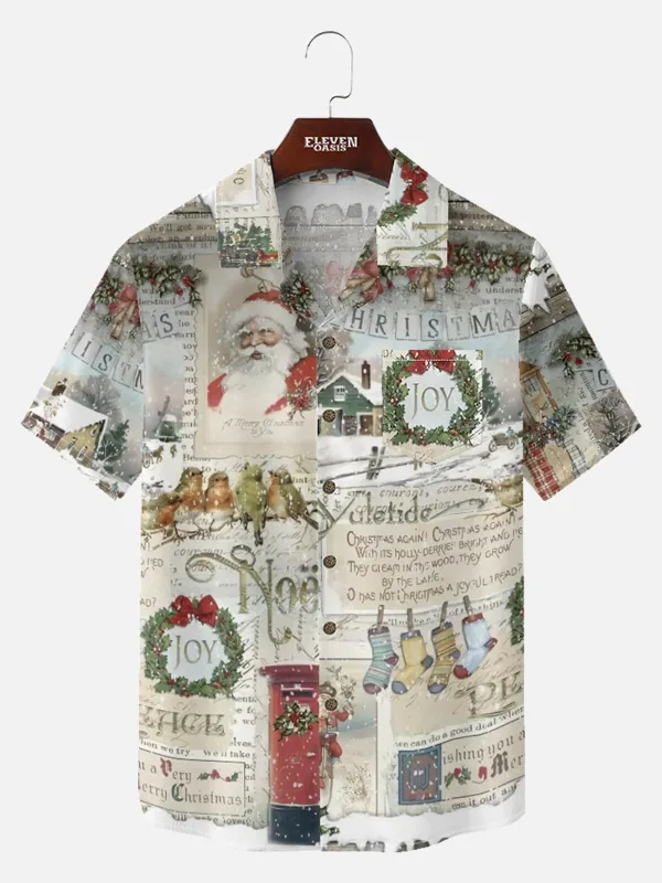 Men's Vintage Christmas Postcards Short Sleeve Shirt sold by Eleven Oasis