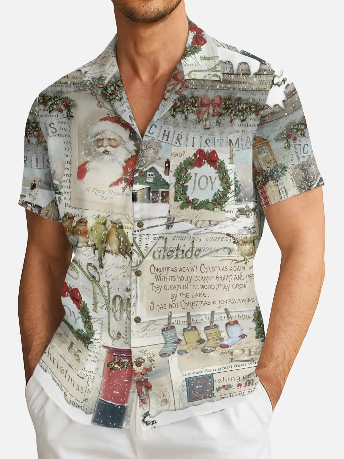 Men's Vintage Christmas Postcards Short Sleeve Shirt sold by Eleven Oasis product image thumbnail 2