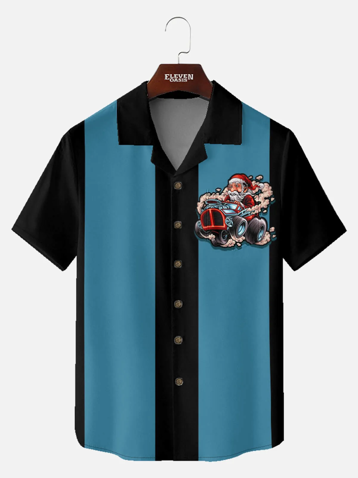 Tall Men's Hot Rod Santa Christmas Short Sleeve Shirt sold by Eleven Oasis