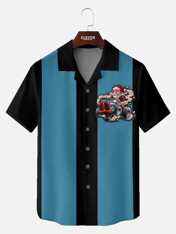 Men's Hot Rod Santa Christmas Short Sleeve Shirt sold by Eleven Oasis
