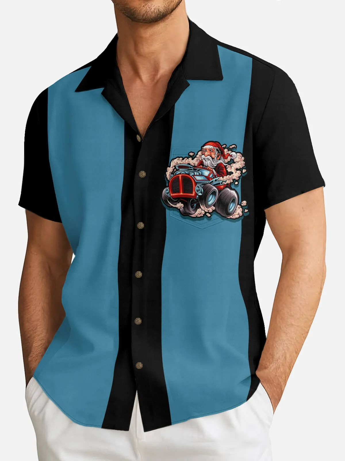 Men's Hot Rod Santa Christmas Short Sleeve Shirt sold by Eleven Oasis product image thumbnail 2