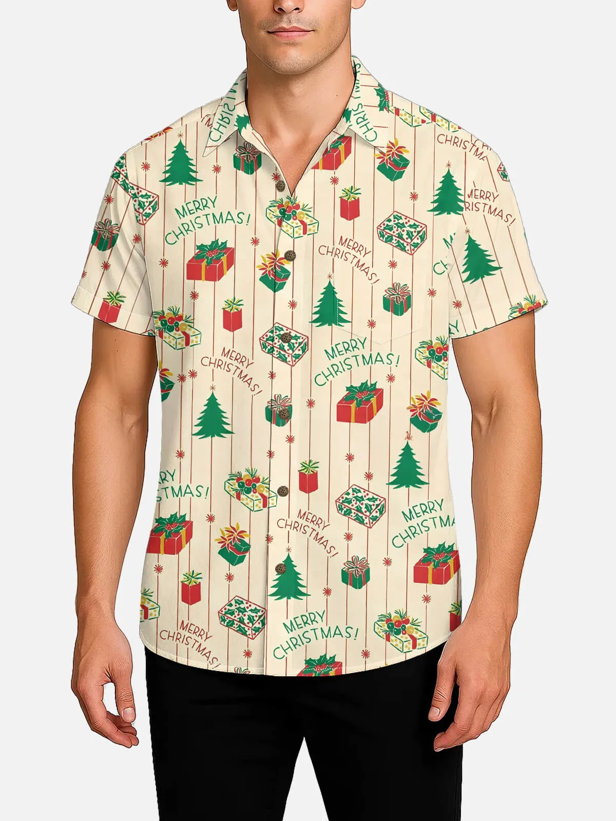 Men's Christmas Gifts and Trees All Over Print Short Sleeve Shirt sold by Eleven Oasis product image thumbnail 2