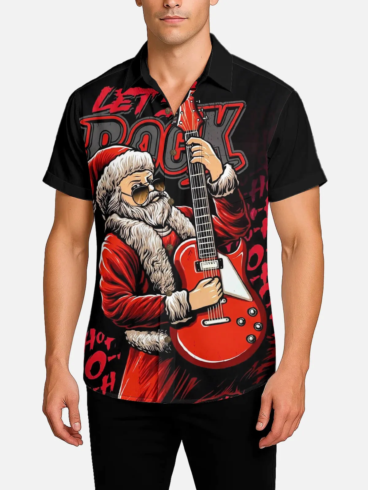 Men's Rockin' Santa Let's Rock Christmas Short Sleeve Shirt sold by Eleven Oasis product image thumbnail 2